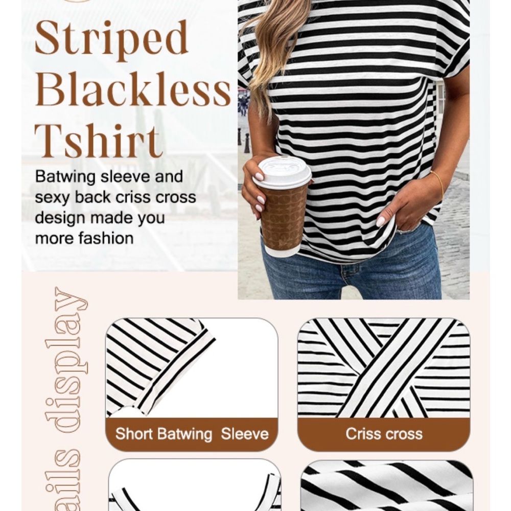 Women's Black & White Striped Short Sleeve Tee with Pink Trim - Picture 9 of 15